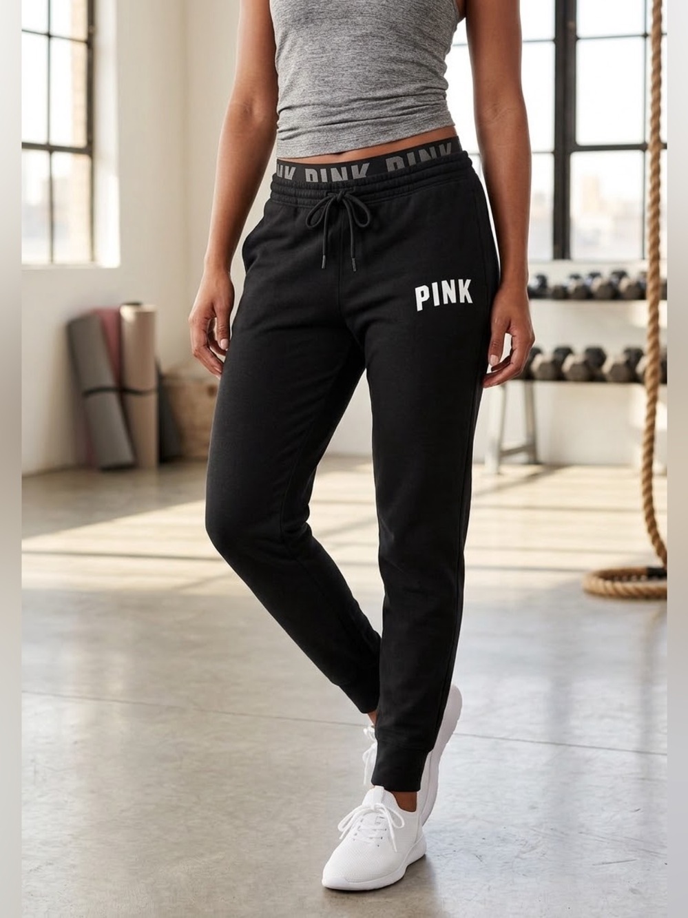 Victoria’s Secret PINK Black Joggers with Logo on the Waistband, XS, EUC